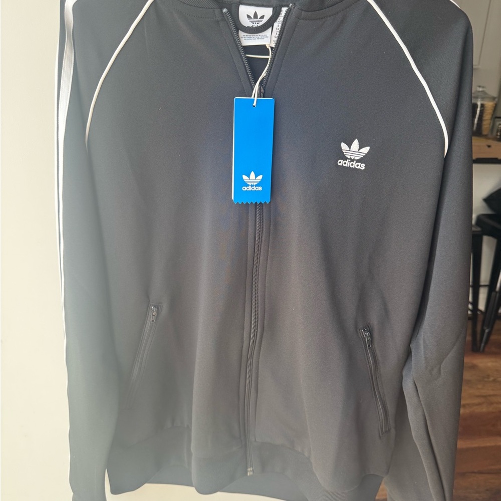 Adidas Men's Black Jacket with White Stripes large nwt